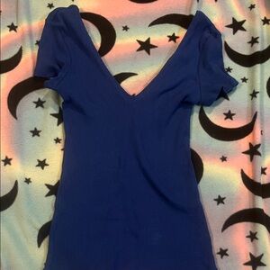 Express Royal Blue V-Neck Bodysuit